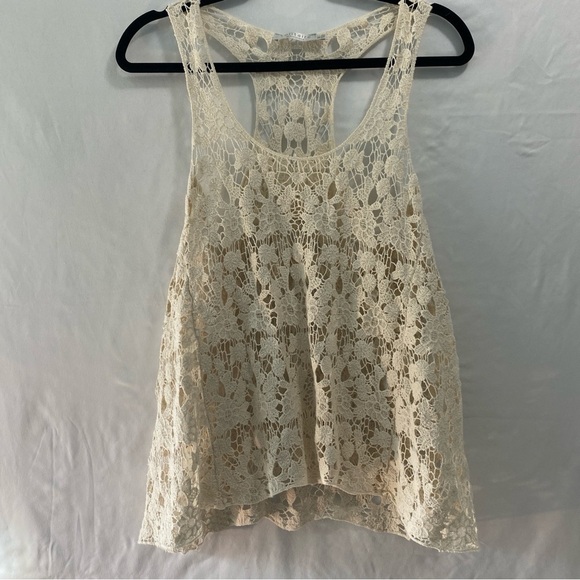 Solitaire Ravi Khosla Boho Chic Woodstock 60s crochet Beige Tank size M(32) - Picture 2 of 7